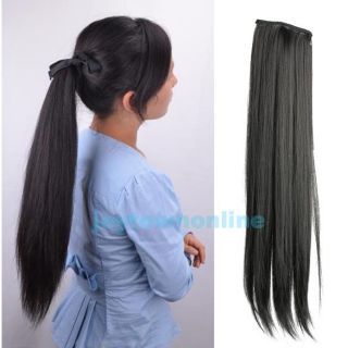 Long Lady Girl Straight Ponytail Wigs Pony Hair Hairpiece Extension Black JT1
