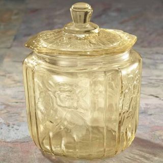 Antique Yellow Depression Style Glass Biscuit Cookie Jar