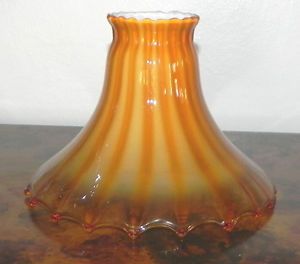 Old Ruffled Amber White Oil Bridge Lamp Shade Cased Glass Case