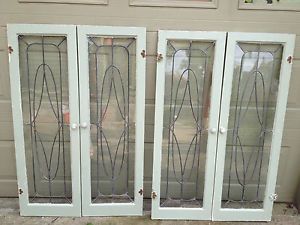 Set of 4 Leaded Glass Cabinet Doors Nice Pattern Knobs and Hinges Included
