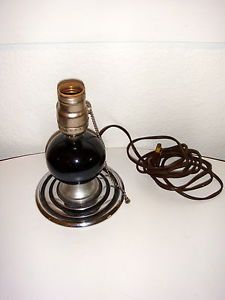 Vintage Art Deco Chrome Lamp Base Electric Table Lamp Black Glass Globe No Shade