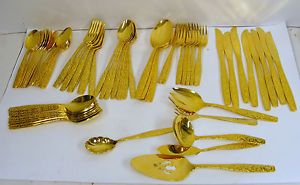 65 Pcs Gold Plated Silverware American Golden Heritage Set