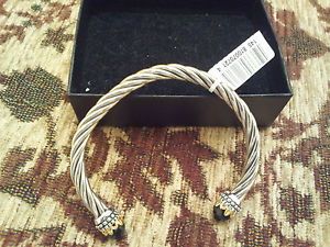 New Sterling Silver Cable Cuff with Gold Plated Agate Onyx Ends Bracelet
