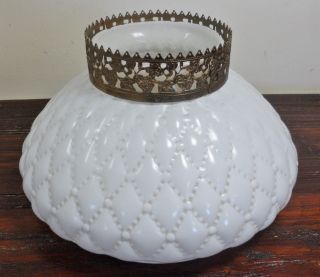 Vintage Diamond Quilted Puffy Milk Glass GWTW Student Lamp Light Shade Globe