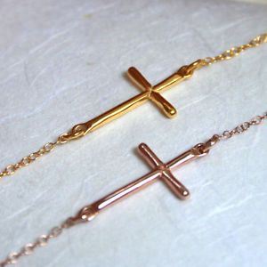 Sideways Cross Necklace Sterling Silver Yellow Gold Plated Off Center