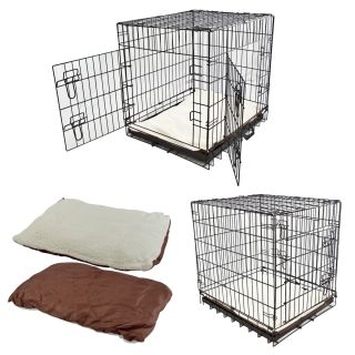 2 Doors Metal Tray 24" Folding Dog Cage Puppy Crate Kennel Warm Mat Pad Bed Be