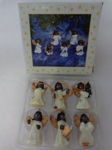Heavenly Angels 6 Christmas Ornaments African American Black Angel Ornament Set