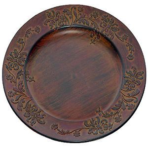 Melamine Plastic Brown Charger Plate w Floral Design Home Decor 13" New U61805