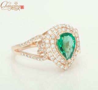 1 01ct Natural Emerald Pear Cut 6x8mm Solid 14k Rose Gold Diamond Ring