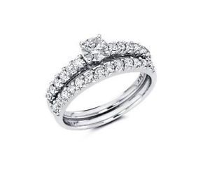 Bridal Ring Set Engagement Band Prong Pave Set 1 01ctw Round Diamond 14kt Gold