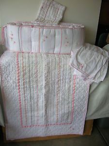 Pottery Barn Kids Crib Bedding Set Pink White Quilted