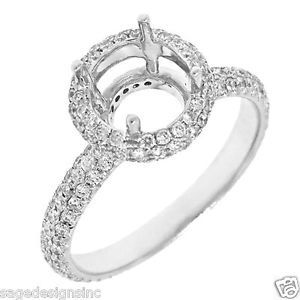 1 01ct Round Pave Diamond Semi Mount Halo Engagement Ring Setting 18K White Gold