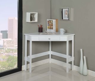 Kings Brand White Finish Wood Corner Desk with Drawer New