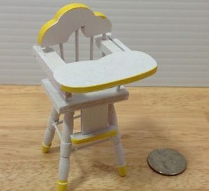 Doll House Furniture Wood White Baby High Chair Dining Kitchen Miniature