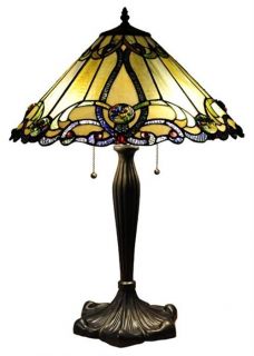 Amber Tiffany Style Lighted Base Table Lamp Stained Glass 15" Shade 18A518