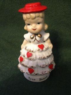 Vintage Lefton Figurine Sweet Valentines Day Girl with Hearts RARE Estate Find
