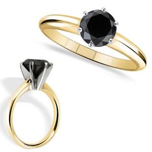 4 00 Carat tcw Black Diamond A 14k Yellow Gold 6 Prong Solitaire Engagement Ring