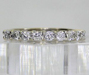Diamond Wedding Band Ring 14k White Gold 9 Round Gems 75ct Shared Prong Setting