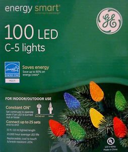 100 Christmas GE Color LED Lights C5 Rope String Outdoor Holiday Tree Lighting