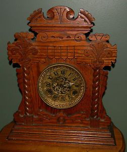 Antique Ansonia Oak Gingerbread Mantle Clock