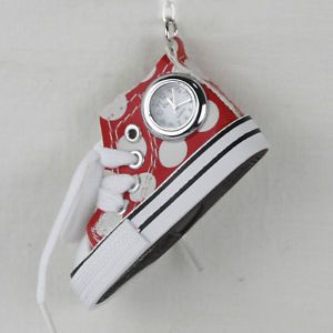 Red White Polka Dot Miniature Sneaker Shoe Key Chain Clock KC019
