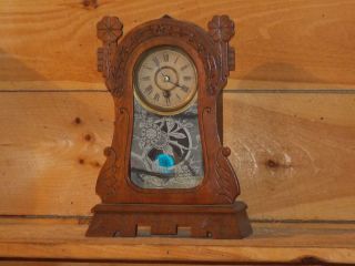 Miniature Size Ansonia Shelf Clock Round Movement Good Label Pretty Pendulum