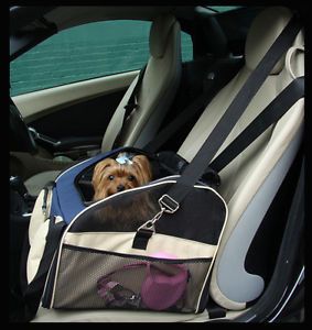 Luxury Dog Cat Puppy Pet Car Seat Carrier with Harness L Size Blue