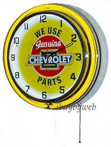 18" Chevy Chevrolet Parts Double Neon Retro Wall Clock Car Truck Garage Sign New