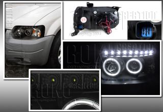 2001 2004 Ford Escape Halo SMD LED DRL Lamps Projector Headlights Head Lamps Blk