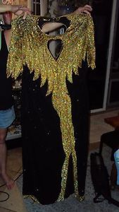 Landmark Silk Dress Gold Black Sequined 2X