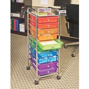 10 Multi Color Drawers Metal Rolling Cart Scrapbook Supply Paper Storage Office