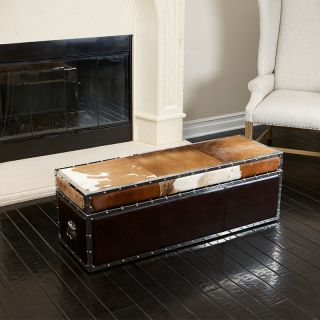 Cowhide Leather Top Storage Ottoman Trunk