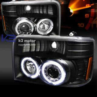 92 96 Bronco F150 F250 F350 All Black Halo Projector Headlights Signal Lamps