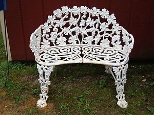 Antique Vintage Heavy Wrought Cast Iron Garden Bench Love Seat