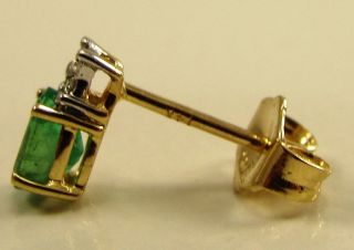 14k Yellow Gold Earrings Prong Set Emerald Accented Faceted CZ