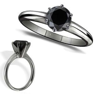 3 50 Carat tcw Black Diamond 14k Gold 6 Prong Solitaire Engagement Wedding Ring