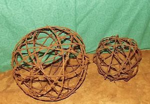 Barbed Wire Globe Ball Set of 2 Rustic Country Primitive Table Garden Yard Decor