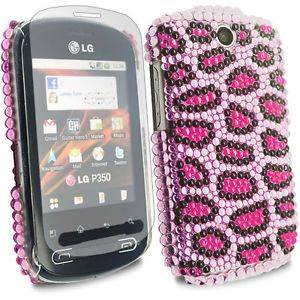Hot Pink Diamond Bling Leopard for LG Optimus Me P350 Case Cover Screen Guard