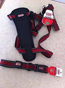 New Kong Dog Harness Adjustable Reflective Large Red Black with Collar Set