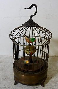 Fabulous Double Animated Bird in Cage Clock 9" Tall