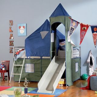Boys Castle Twin Tent Loft Bunk Bed Tower Slide New