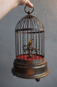 ASIS Antique German Part Music Box Animated Motion Singing Bird Cage Brass Frame