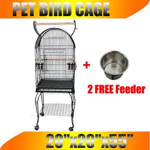 Pet Bird Parrot Canary Cage Aviary with Stand Wheel 2 Stainless Steel Feeders