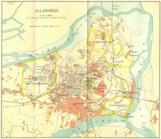 British India Allahabad Prayag City Plan Cantonment Ganges 1924 Map