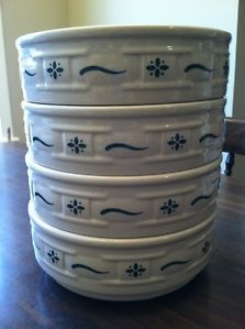 Longaberger Woven Traditions Heritage Green Cereal Soup Bowls Set of 4 Stackable
