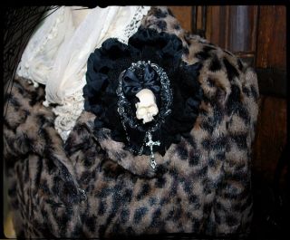 Santa Muerte Hair Flower Brooch Corsage Cross Skulls Goth Victorian Day of Dead