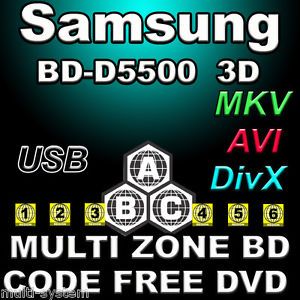 Samsung BD D5500 3D Multi Zone All Region Code Free DVD Blu Ray Player 100 240V