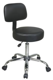 Black Vinyl Back Seat Medical Dental Swivel Chair Stool w Chrome Base Wheels