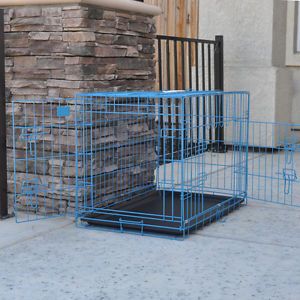 New 36" Black Portable Folding Dog Pet Crate Cage Kennel Two Door w Metal Tray