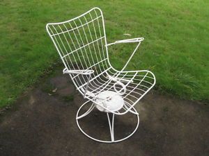 Mid Century Modern Wire Rocking Chair w Cushions Outdoor Patio Vintage Homecrest